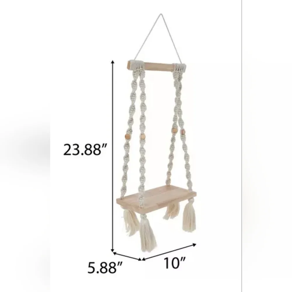 Handcrafted Macrame Wall Shelf - Natural Wood and Cream